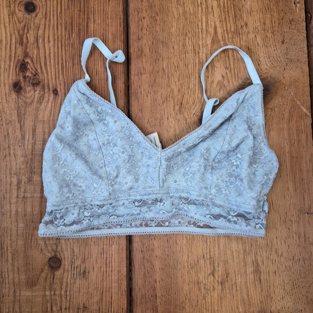 Jessica Simpson Women Light Blue Floral Lace Bralette Adjustable Straps Size L
